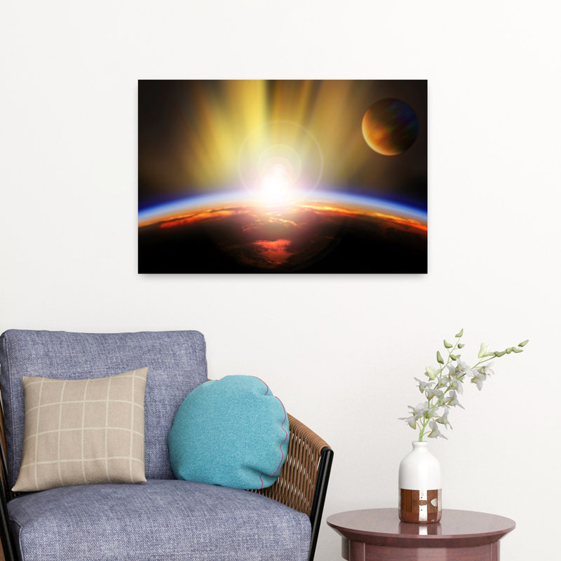 Lever de soleil sur la terre, art abstrait contemporain, art de paysage, H 16 po x l 24 po