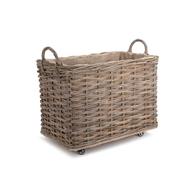 Wicker Rattan Wheeled Log Basket, 65cm H x 76cm W x 47cm D