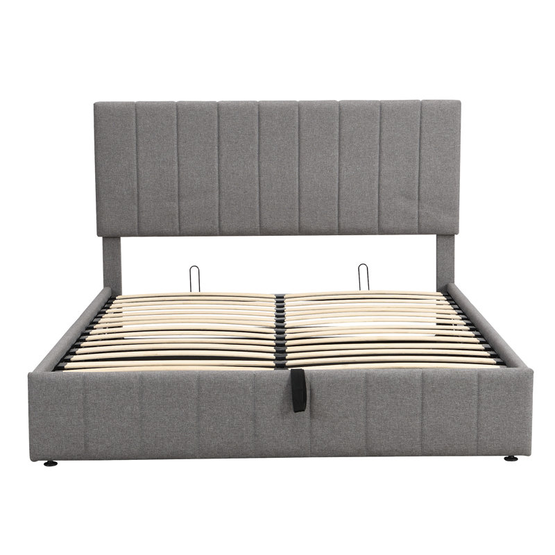 Lit plateforme avec système de rangement hydraulique - beige, Gris, Grand