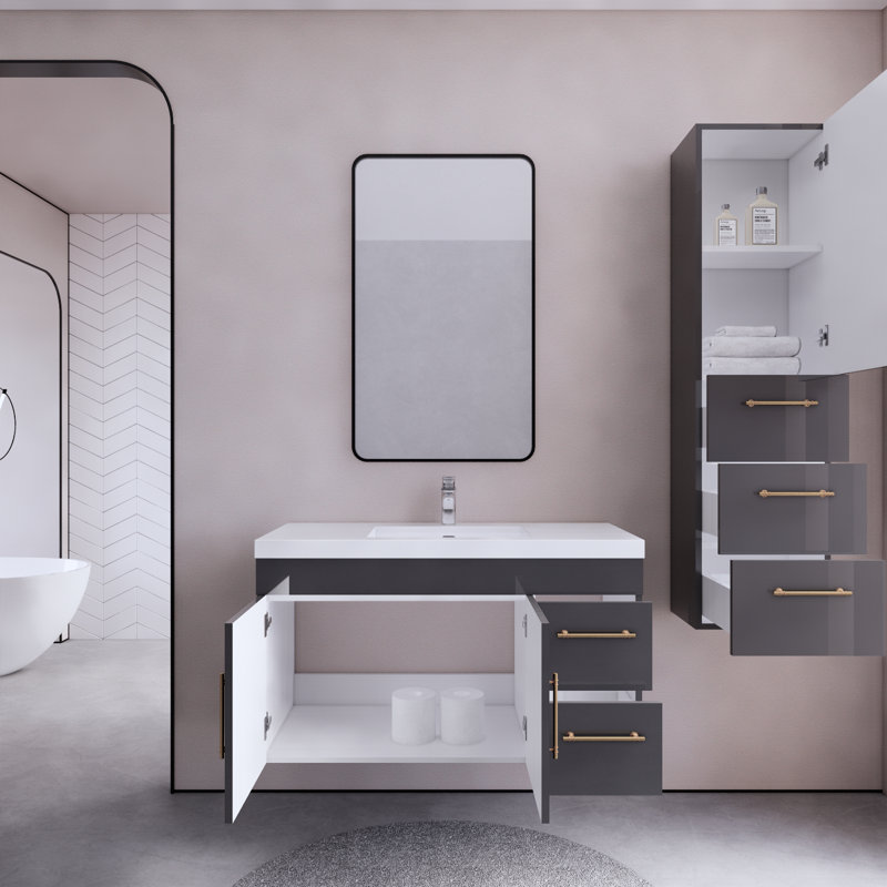 Ensemble de meuble-lavabo mural simple 42 po Doddridge, Gris