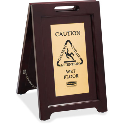 Brass Plaque Wooden Caution Sign
