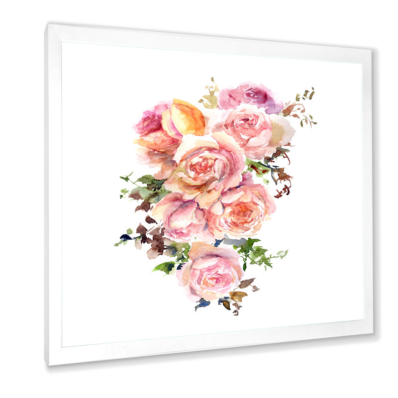 Fleurs roses, peinture sur toile, Cadre photo blanc, H 16 po x l 16 po x P 1 po