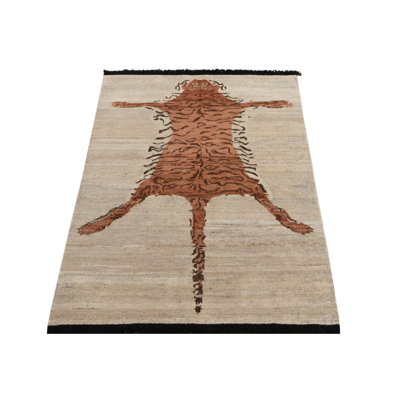 Classic Contemporary Tiger Rug In Beige-Brown, Orange, Rectangle 10' x 14'