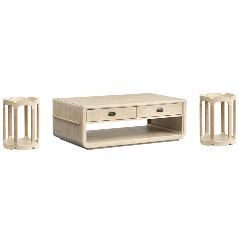 Table basse rectangulaire avec 2 roulettes, 3 pièces: table basse, 2 tables de bout