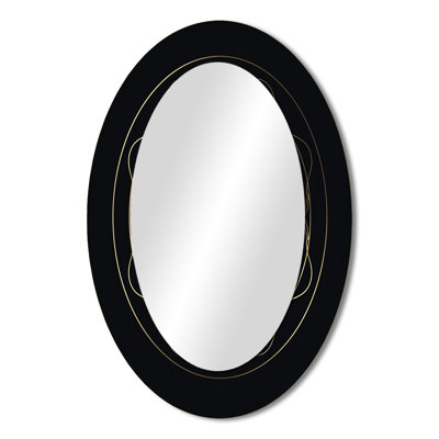 Gold Sacred Geometry Visions On Black - Modern Oval Wall Mirror