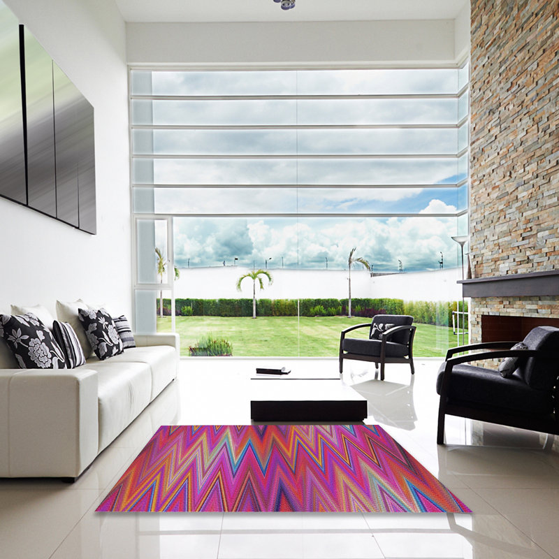 Tapis rose à chevrons Austell, Carré 8 pi
