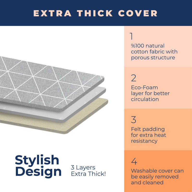 Ironing Board with Extra Thick Cover, Height Adjustable, Easy Storage with Smart Hanger 13x43, Gray