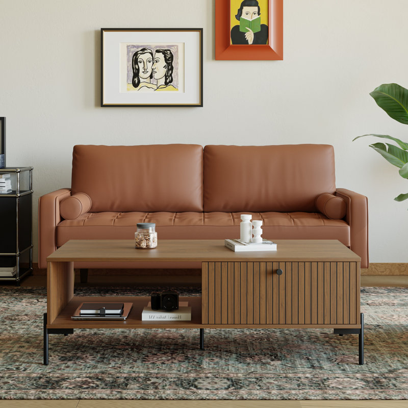 Table basse moderne de 47 po avec porte à lattes et tablette ouverte Bridgeview
