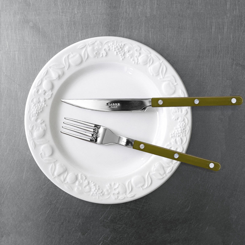 Bistrot Solid 5 - Piece Stainless Steel Flatware Set - Service for 1, Green Fern