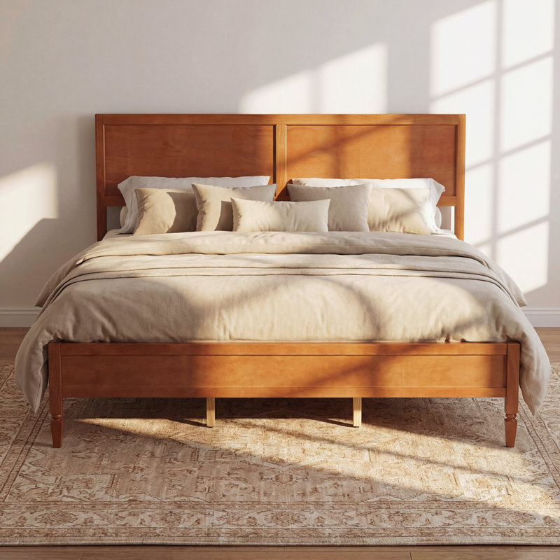 Structure de lit plateforme très grand en bois avec tête de lit à panneau classique, support de lattes en bois, aucun sommier requis, assemblage facile, brun
