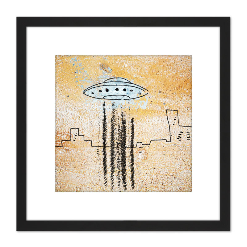 UFO Flying Saucer City Abstract Illustration - Single Picture Frame Painting