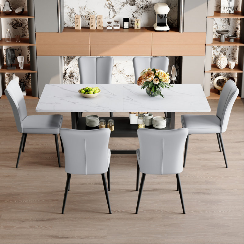 Ensemble de table de salle à manger, table de salle à manger avec tablette de rangement et chaises sans accoudoirs