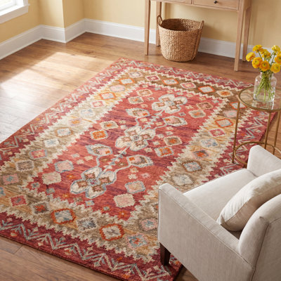 Breesport Red Beige Hand-Tufted Oriental Wool Rug