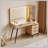 Vanity Desk with Mirror and Lights, Makeup Vanity Desk with Power Outlet, 5 Drawers & Storage Shelves, Adjustable Brightness Dressing Table Set for Bedroom-1221296534