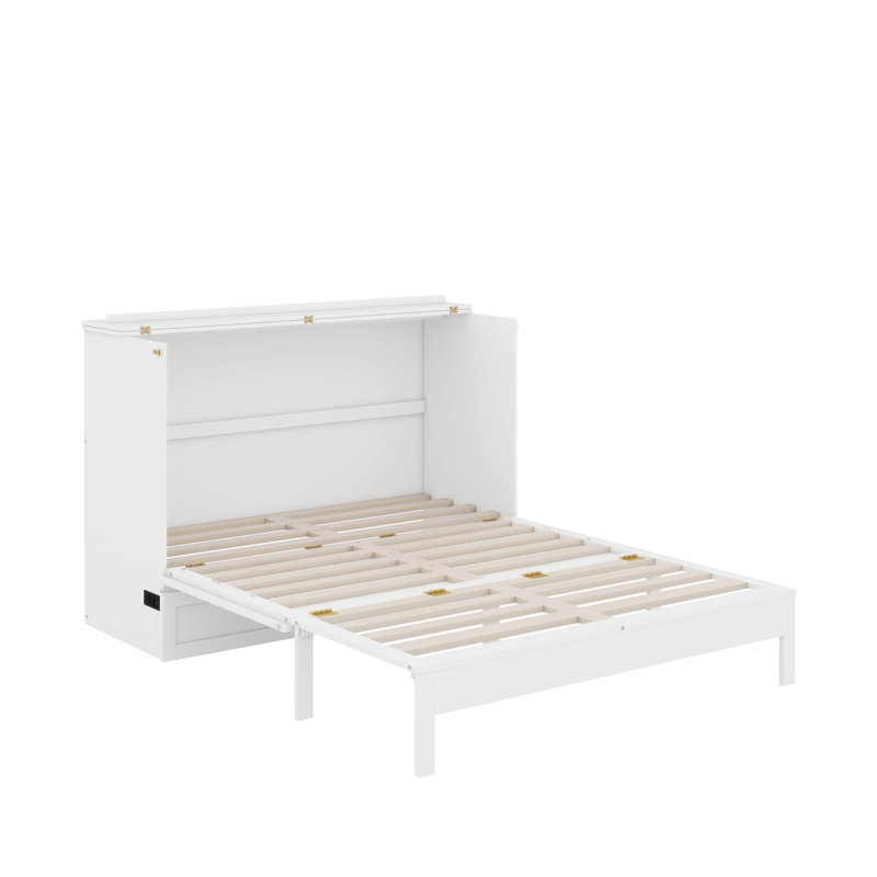 Lit escamotable double avec tiroir, Blanc, Full