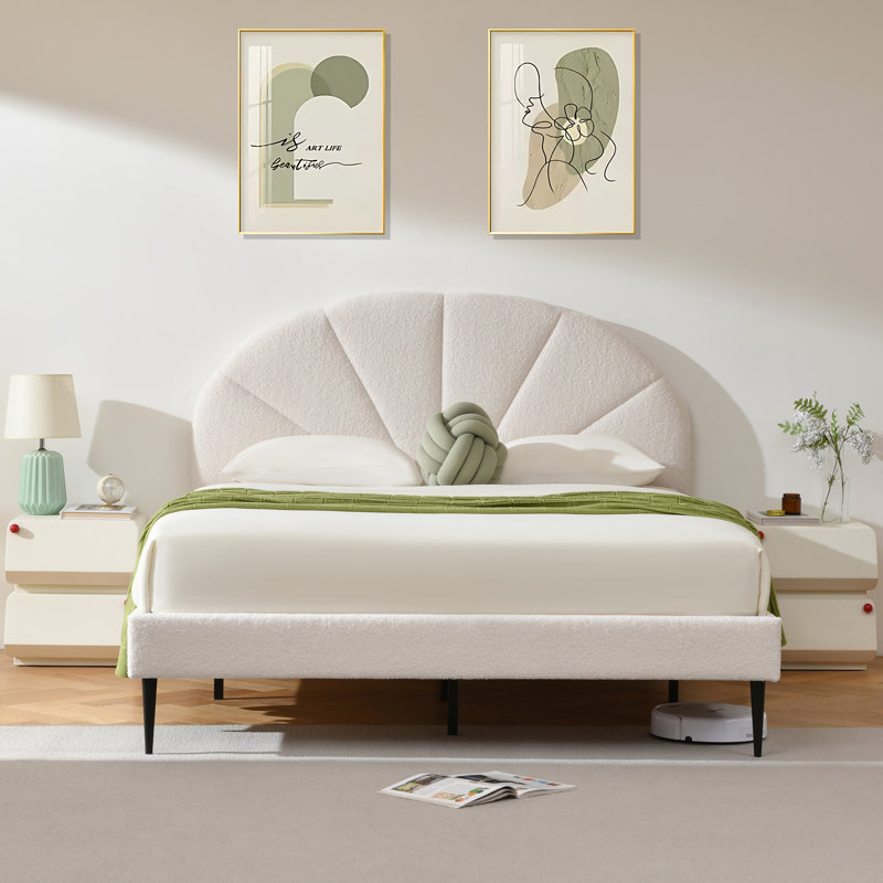  Tête de lit plateforme capitonnée Deeb, Grand, Boucle blanc