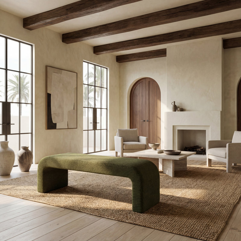 Banc rembourré Daine, Chenille vert foncé