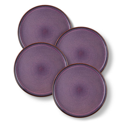  4 Piece Blue Ceramic Dinner Plates Set,Kiln-Fired Plates