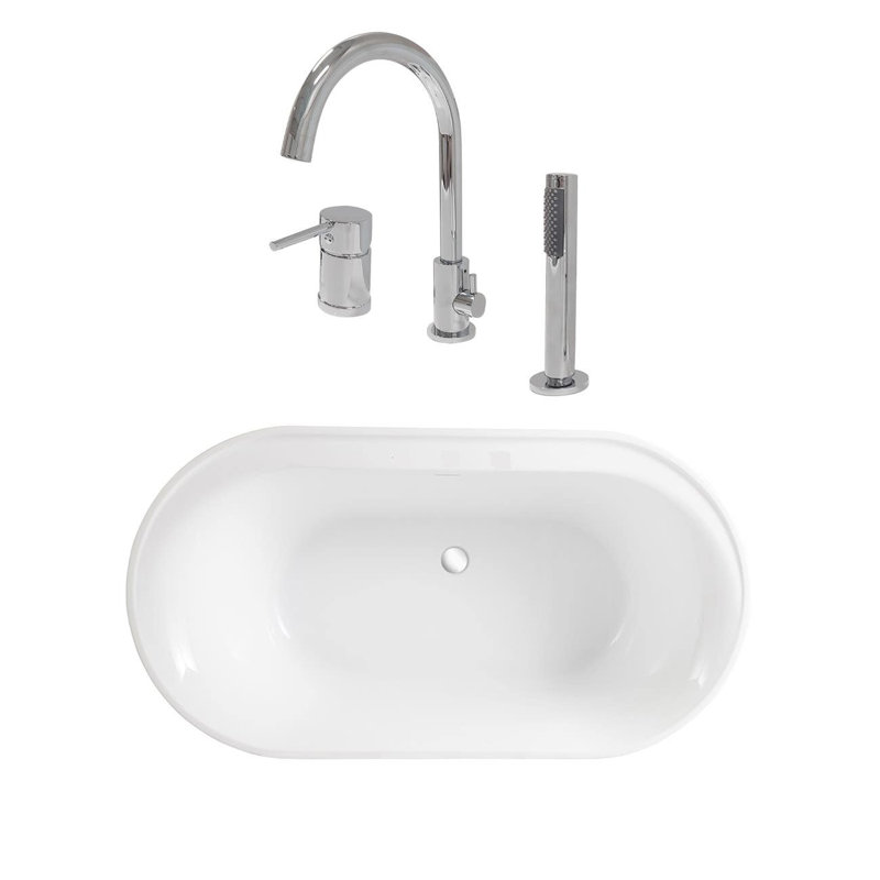 66" x 33" Freestanding Acrylic Bathtub with Faucet, Chrome