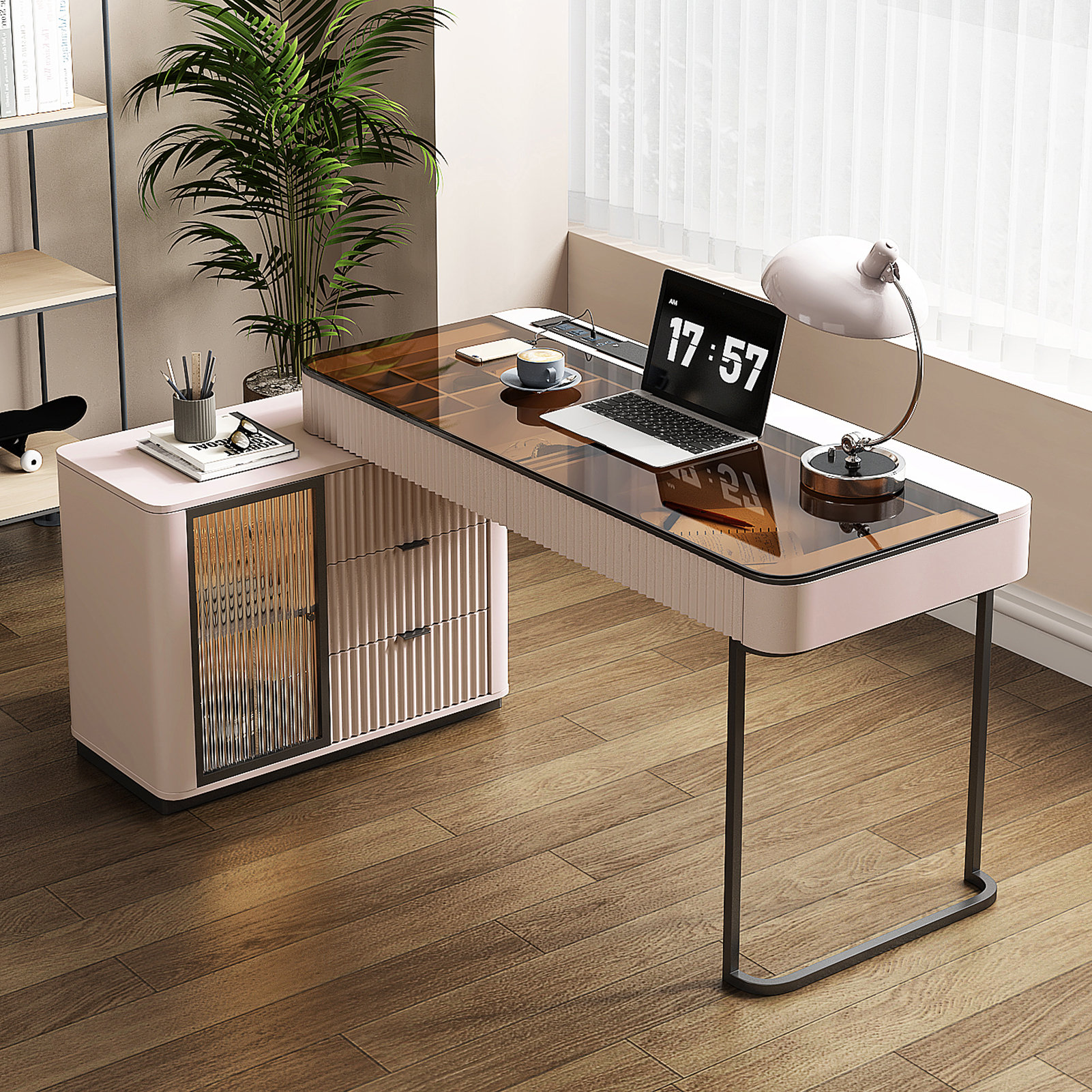 Everly Quinn Dibora Glass Executive Desk with Outlets
