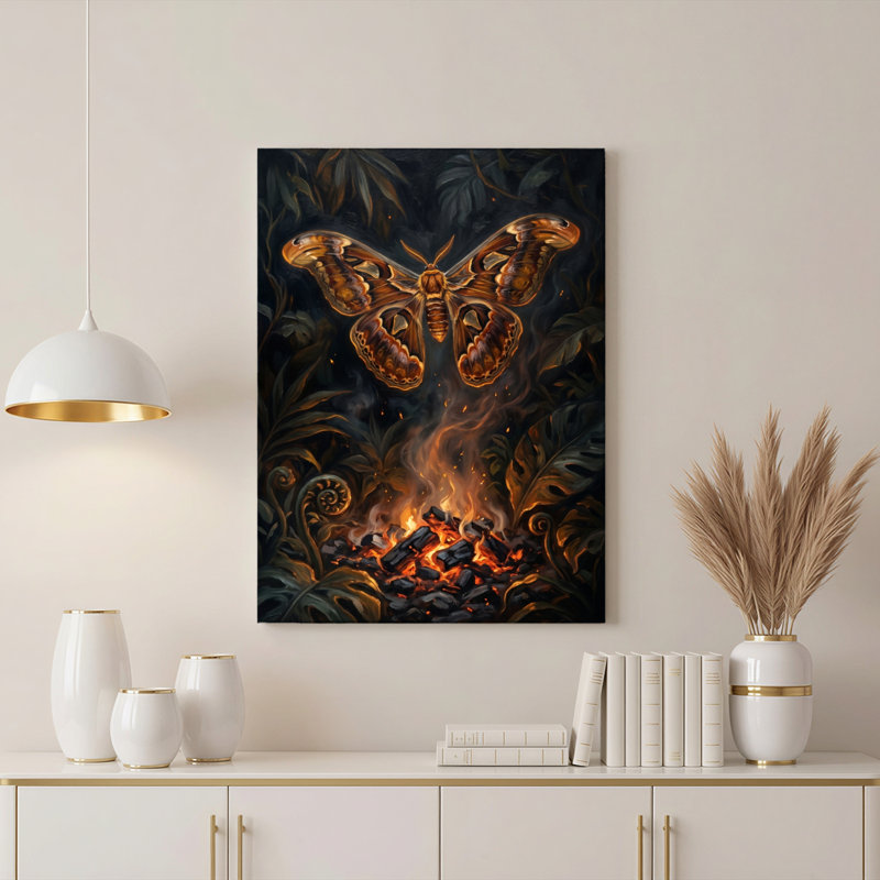 Art mural sur toile Gallery Wrap pour le salon, la chambre à coucher, le bureau ou le vestibule - Décoration murale décorative avec feu de papillon de nuit
