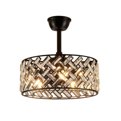 Ventilateur de plafond cage en cristal 18 po avec télécommande, ventilateur de moteur silencieux, ventilateur de lustre en cristal d'intérieur pour chambre à coucher, salon, salle à manger, chambre d'enfant - noir mat (ampoules non incluses)