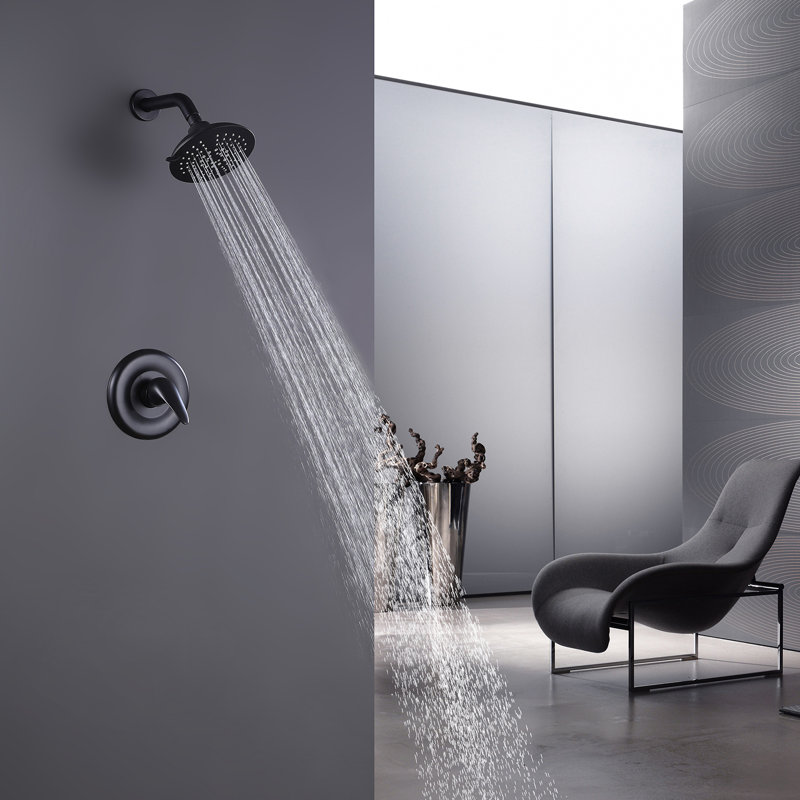 Robinet de douche à une poignée et 5 jets à pression équilibrée avec valve brute, Noir