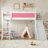 Twin Loft Bed With Storage Shelves And Wardrobe, Solid Wood Loft Beds With Detachable Slide And Ladders, No Spring Box Needed, Pink And White (Patent Protection)-212009766-212009762