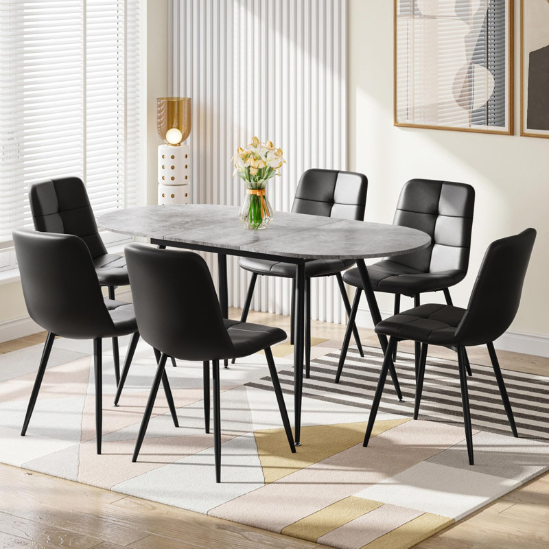 6 - Person Extendable Dining Set, Black, Grey