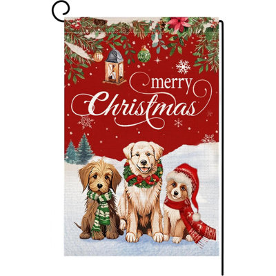 Welcome Christmas Garden Flag Double Sided,Snowy Wreath Dog Winter New Year Holiday Farmhouse Outdoor Holiday Yard Flag House Yard Decoration,Xmas Gift
