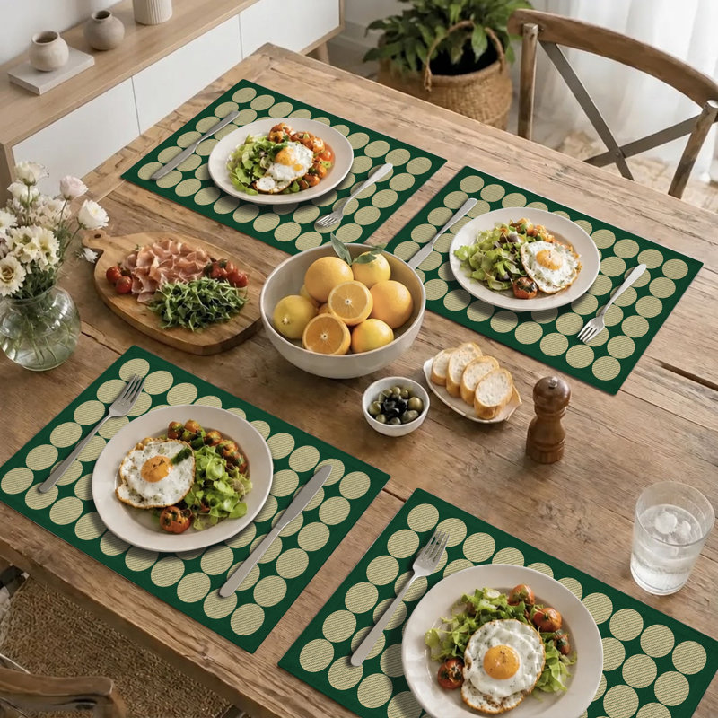 Rectangle Polyester Dining Table Placemat, Green