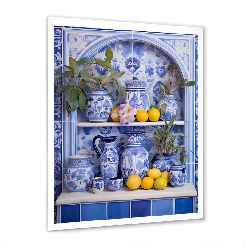Tableaux méditerranéen nature morte cuisine III - Boho, H 40 po x l 30 po x P 1,5 po, Cadre photo blanc