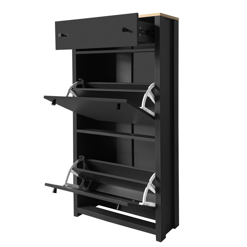 Armoire à chaussures réglable grise avec 2 tiroirs rabattables et rangement spacieux pour les formats de couloir sur mesure