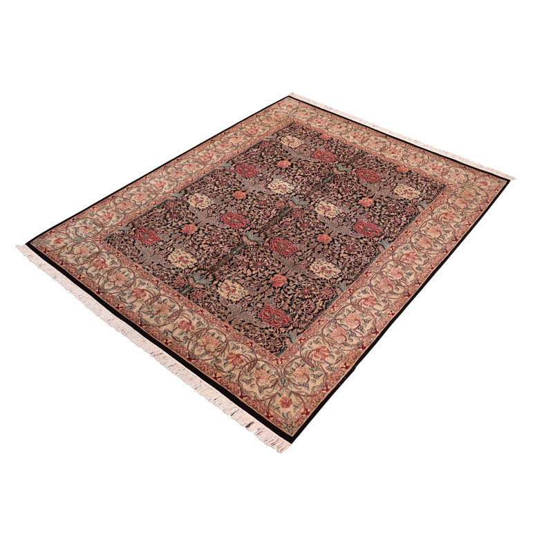 Tapis floral rouge / noir / crème en laine noué à la main de 8 pi 3 po x 10 pi 3 po Padraic