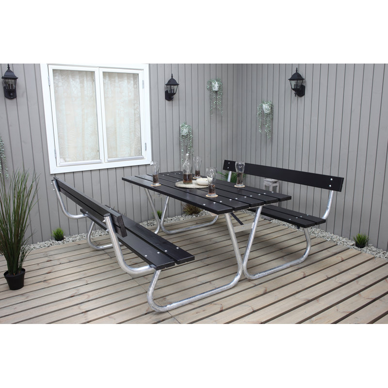 Berdeja Rectangular Outdoor Dining Table , 444.5cm cm W 566.42cm cm D, Black