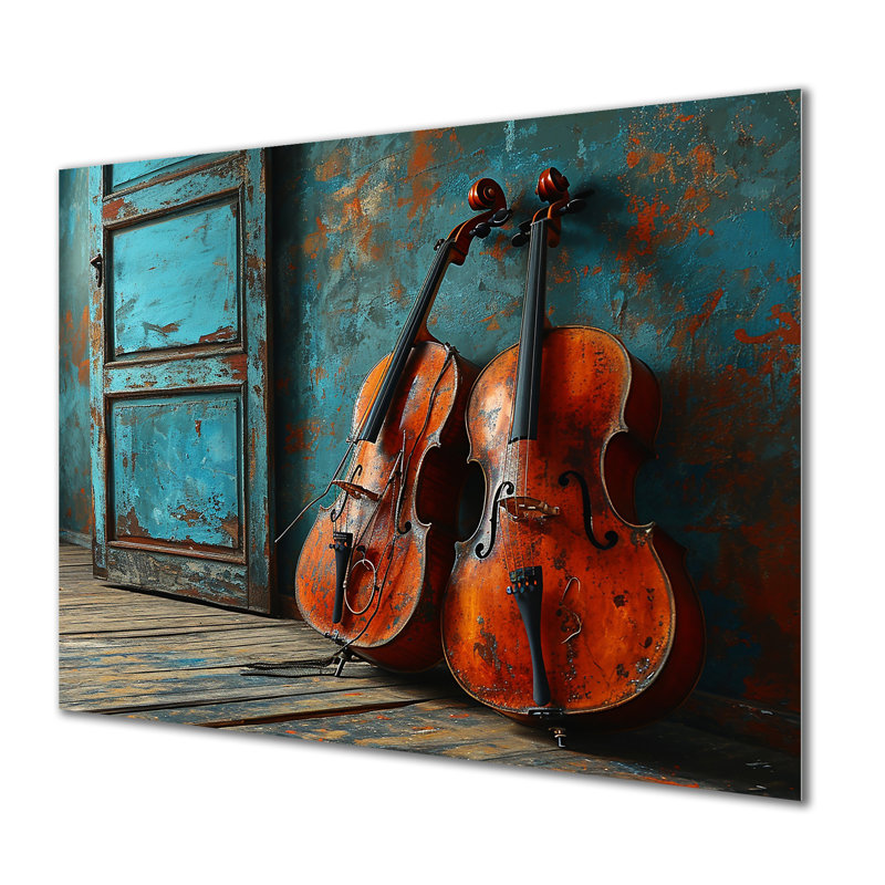 Deux violons dans une chambre bleue sarcelle rustique - musique, art mural, Métal métal, H 12 po x l 20 po x P 1 po