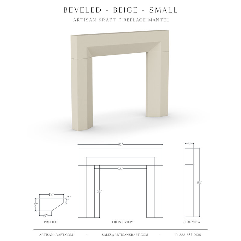 Encadrement de cheminée biseauté en pierre, Beige, H 50 po x l 62 po x P 6 po