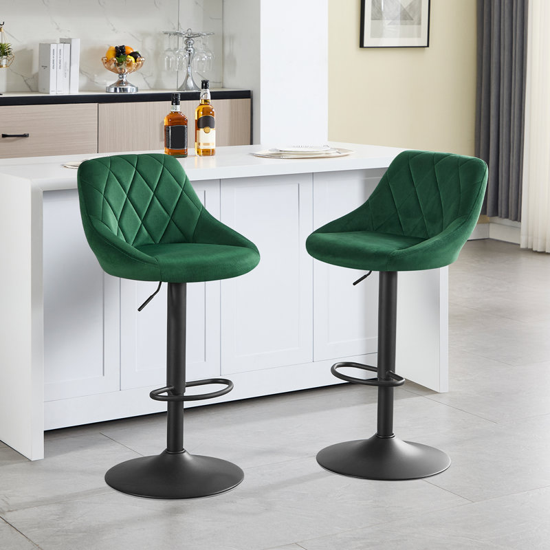 Paynter Swivel Upholstered Adjustable Height Counter Stool with Metal Frame, Dark Green