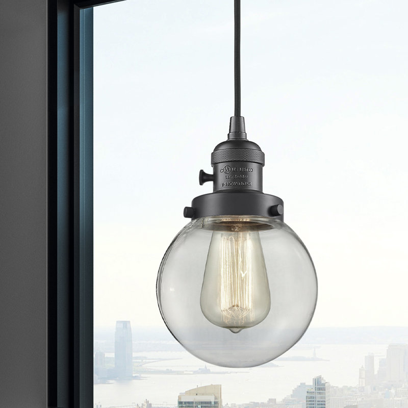 Luminaire suspendu sphère 1 lumière Lorri, H 129,25 po x l 6 po x P 6 po, Clair, Bronze frotté à l'huile