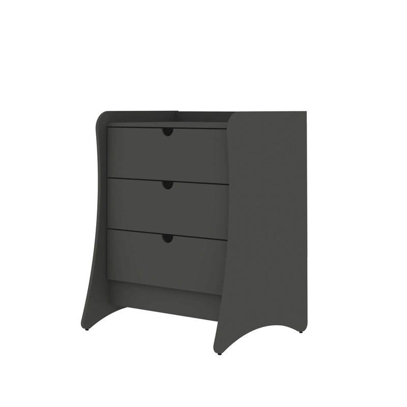 Commode de style Mid-Century moderne à 3 tiroirs gris anthracite Coney, Gris