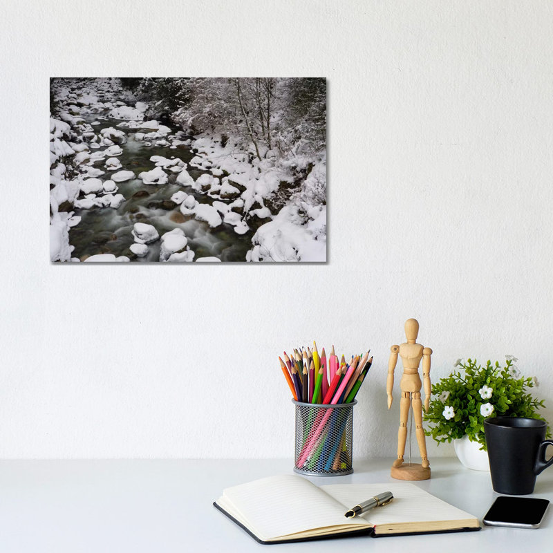 Long Exposure Of River In Winter In Squamish, British Columbia, Canada by Kristin Piljay - Wrapped Canvas Print
