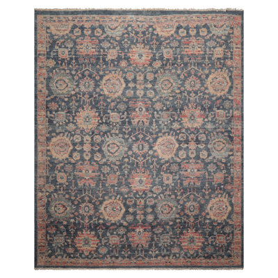 Tapis traditionnel en laine nouée à la main 8 x 10 ardoise