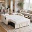 Moderne, luxueux canapé double en velours avec plusieurs fonctions, comprenant une base de lit coulissante, un dossier réglable, des coussins et des poches de rangement; Un canapé-lit convertible trois-en-un pour le salon.-129944541