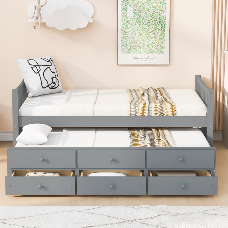 Lit de jour avec couchette et tiroirs, taille simple, gris, Grey