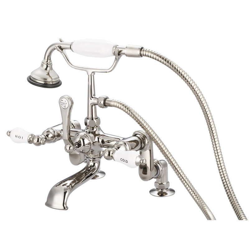 Stonington Deck Tub Filler, Hot and Cold Labeled Porcelain Lever Handles, Polished Nickel