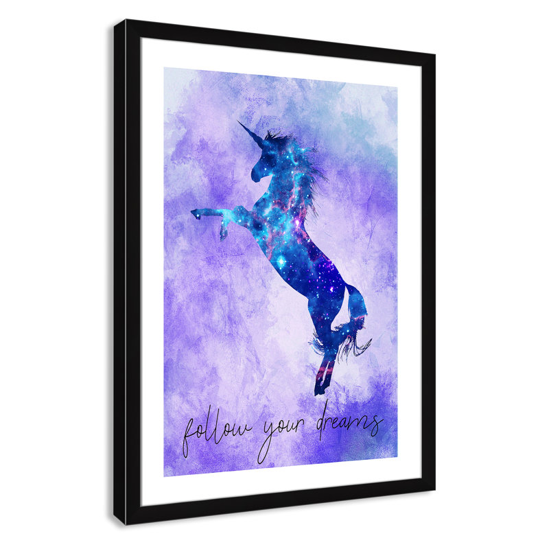« follow your rêves licorne », art encadré, H 36,5 po x l 26,5 po x P 0,63 po, Cadre noir