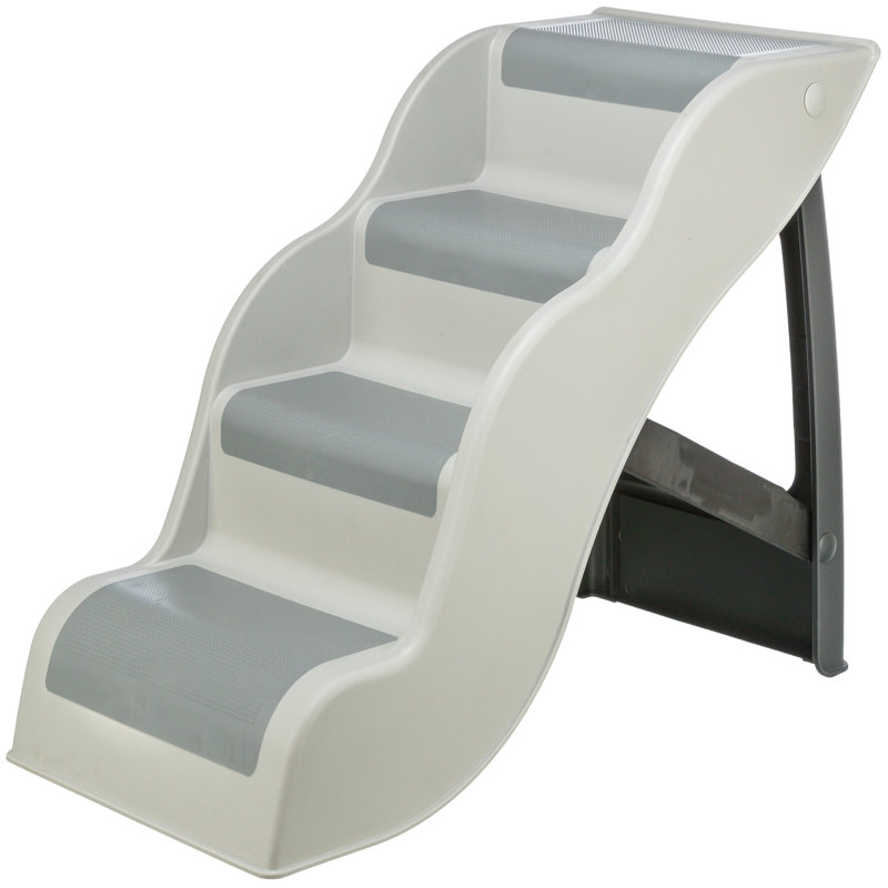 Gray and White 4-Step Lightweight Collapsible Pet Stairs