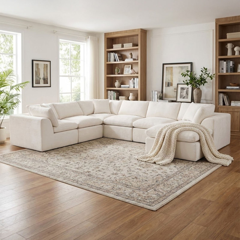  Canapé modulaire en forme de U de 140 po avec repose-pieds et sans repose-pieds, sans assemblage requis, canapé 7 places en chenille spacieux pour le salon