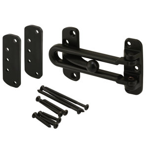 Prime-Line Diecast Security Swing Bar Lock for Hinged Swing-In Doors, 3-7/8 Inch Bar Length by 2-1/2 Inch Height, Matte Black (1 Set)
