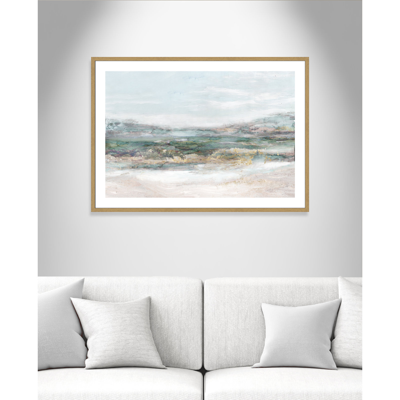 Lori "Dazzling" Painting by Matina Theodosiou, 29.5" H x 41.5" W x 0.75" D, Natural Wood Grain Framed Paper, White